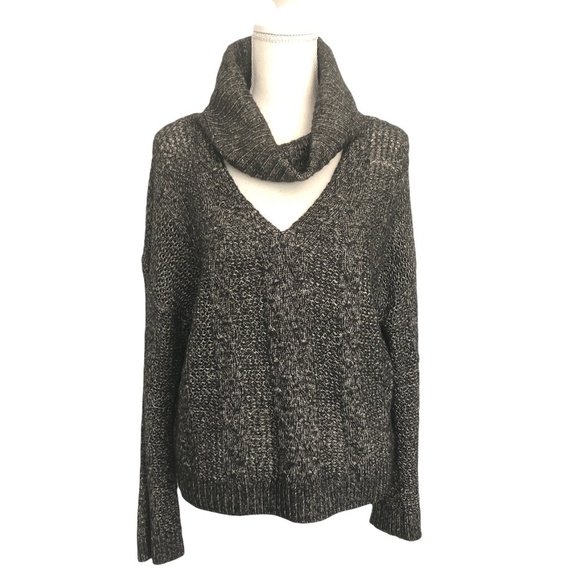 URBAN OUTFITTERS Sweater Women's Size Medium Gray Cable-Knit Turtleneck/V-Neck - Picture 1 of 9